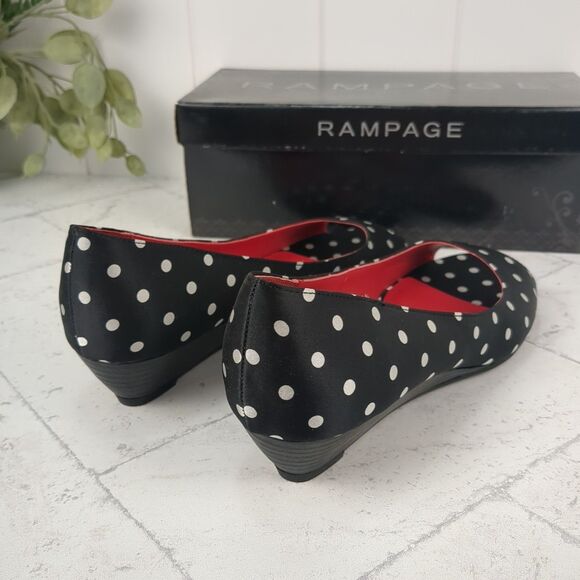 Polka Dot Black And White Peep Toe Wedge Heel Size 8M Rampage NIB Rockabilly - Picture 2 of 8